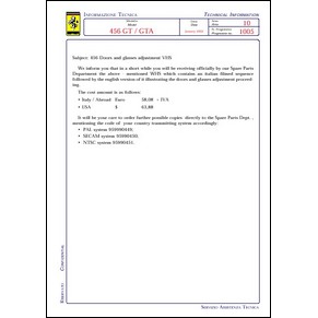2002 Ferrari technical information n°1005 456 GT/GTA (456 doors and glasses adjustment VHS) (reprint)