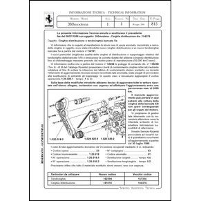 1999 Ferrari technical information n°0815 360 Modena (Cinghie distribuzione e tendicinghia bancata Sx) (reprint)
