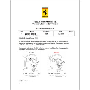 2007 Ferrari technical information USA n°1534 F430/F430 Spider (New Window ECU) (reprint)