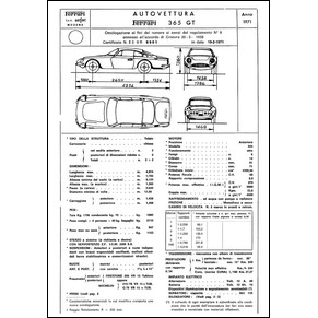1971 Ferrari 365 GT 2+2 homologation certificate (Certificato di omologazione) (reprint)